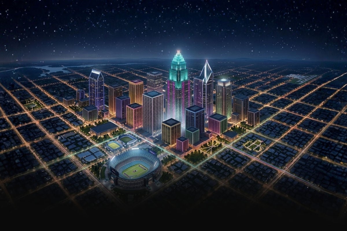 Aerial view of Charlotte, NC at night